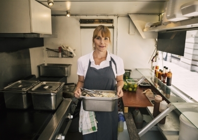 Woman inside food truck